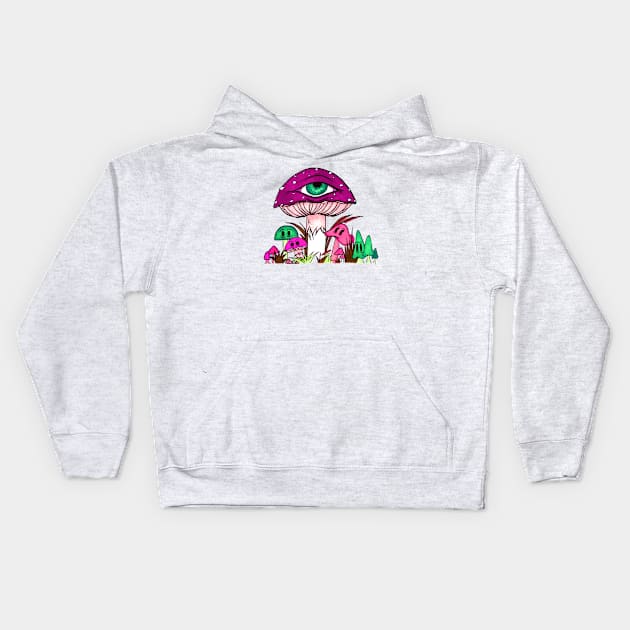 Toadstool and friends at a rave Kids Hoodie by Lisastle